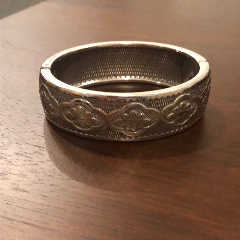 Brighton Floral Engraved Wide Hinged Silver Bangle - Picture 2 of 4